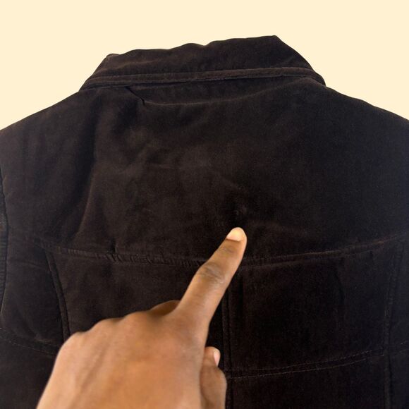 90s/Y2K brown velour puffer vest by Tweeds, vintage XL womens sleeveless jacket - Picture 6 of 7